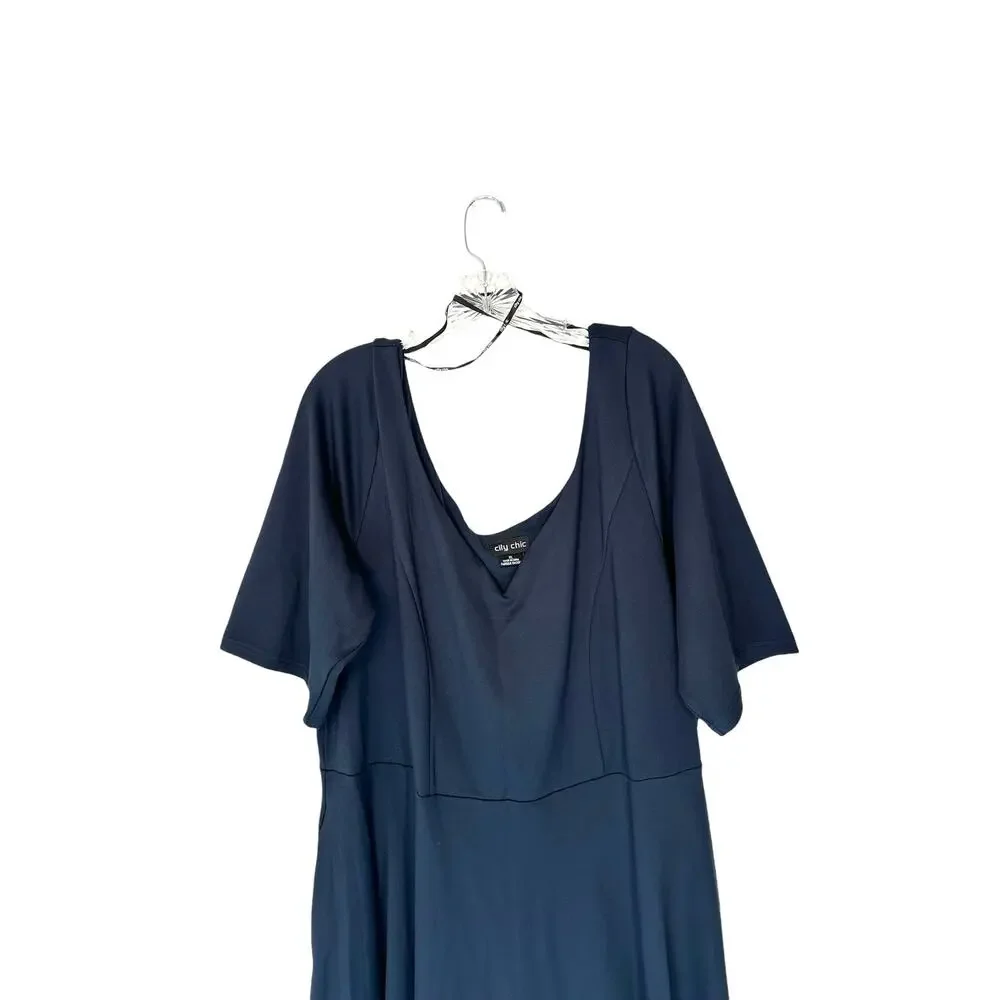 City Chic Navy Dressy Chic Night Out Cute Girl Elbow Sleeve A-Line Dress Size XL